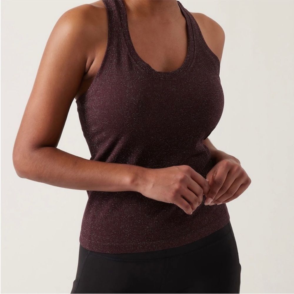 Athleta Momentum Seamless Racer Tank Spiced Cabernet Sparkle Women Size L